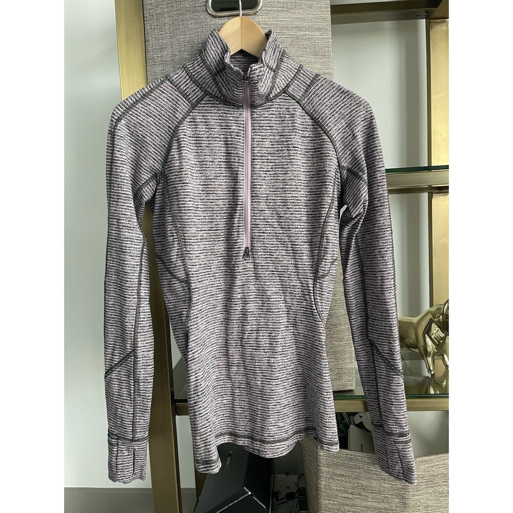 Lululemon Half Zip Longsleeve Striped Pullover Shirt Size Small Rulu Grey Purple